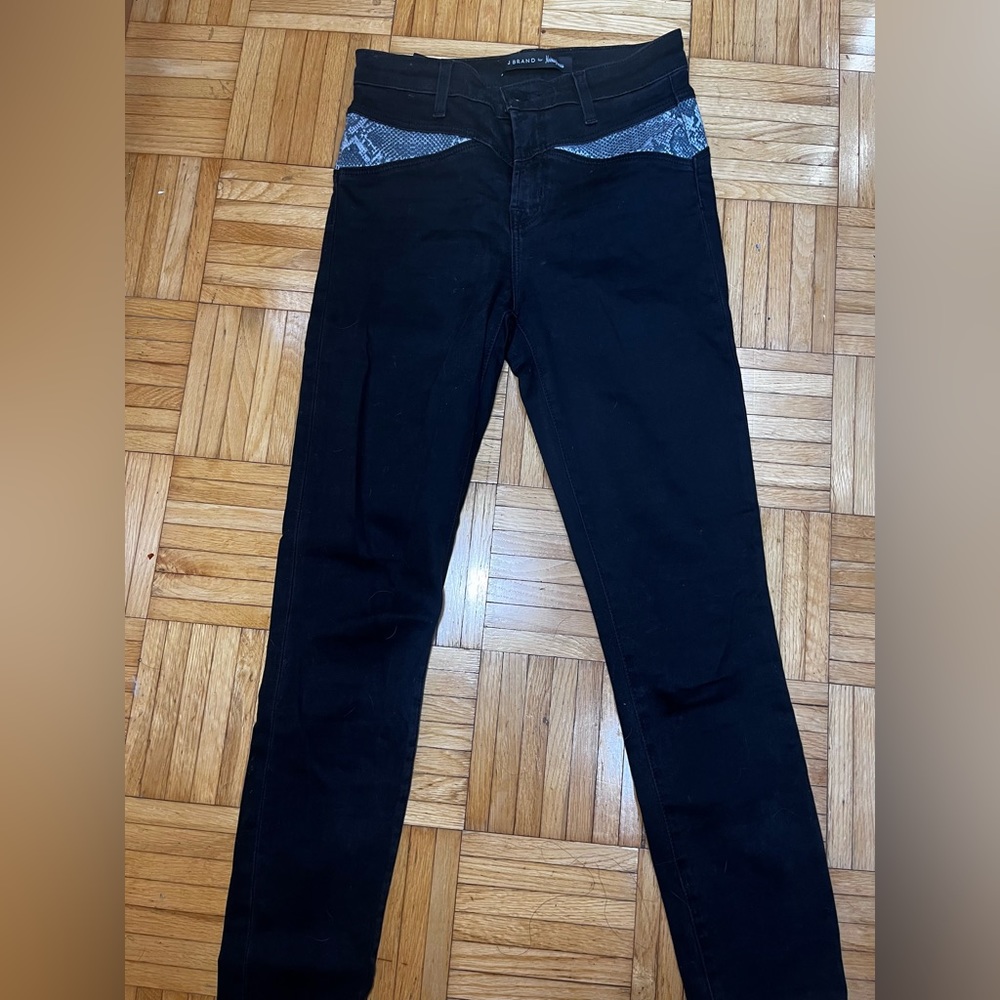Black Denim Jeans  with Snake Print Cut Out